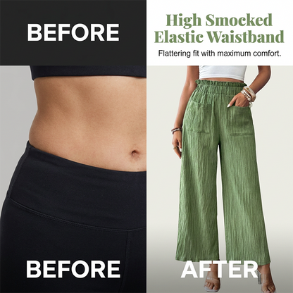 👖 50% OFF NOW!🌿 Women's Casual Solid-Color Loose-Fitting Pants – High-Waisted Wide Leg & Crinkle Texture – Comfy Lounge Trousers ✨