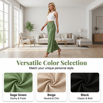 👖 50% OFF NOW!🌿 Women's Casual Solid-Color Loose-Fitting Pants – High-Waisted Wide Leg & Crinkle Texture – Comfy Lounge Trousers ✨