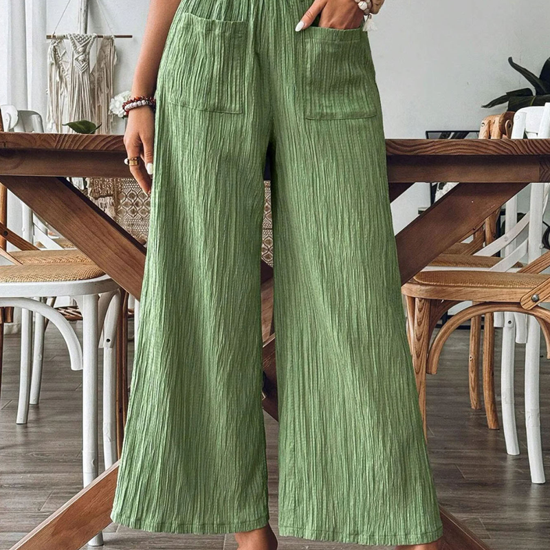 👖 50% OFF NOW!🌿 Women's Casual Solid-Color Loose-Fitting Pants – High-Waisted Wide Leg & Crinkle Texture – Comfy Lounge Trousers ✨