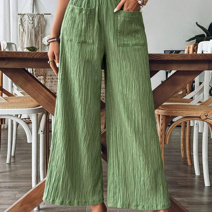 👖 50% OFF NOW!🌿 Women's Casual Solid-Color Loose-Fitting Pants – High-Waisted Wide Leg & Crinkle Texture – Comfy Lounge Trousers ✨