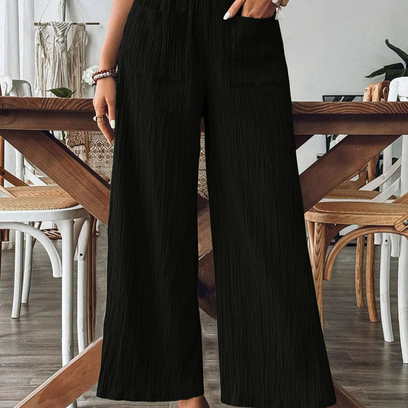 👖 50% OFF NOW!🌿 Women's Casual Solid-Color Loose-Fitting Pants – High-Waisted Wide Leg & Crinkle Texture – Comfy Lounge Trousers ✨