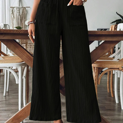 👖 50% OFF NOW!🌿 Women's Casual Solid-Color Loose-Fitting Pants – High-Waisted Wide Leg & Crinkle Texture – Comfy Lounge Trousers ✨