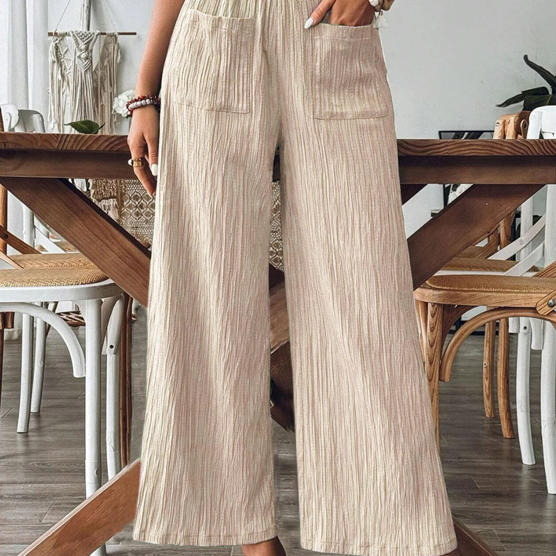 👖 50% OFF NOW!🌿 Women's Casual Solid-Color Loose-Fitting Pants – High-Waisted Wide Leg & Crinkle Texture – Comfy Lounge Trousers ✨