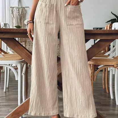 👖 50% OFF NOW!🌿 Women's Casual Solid-Color Loose-Fitting Pants – High-Waisted Wide Leg & Crinkle Texture – Comfy Lounge Trousers ✨