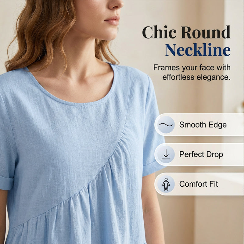 ✨BIG SALE ALERT✨☀️Trendy Must-Have💥Up To 50% OFF!Women's Short Sleeve Tiered Tunic Top – Soft breathable fabric, elegant layered style, all-match outfit✅