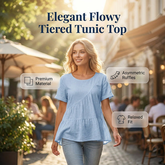 ✨BIG SALE ALERT✨☀️Trendy Must-Have💥Up To 50% OFF!Women's Short Sleeve Tiered Tunic Top – Soft breathable fabric, elegant layered style, all-match outfit✅