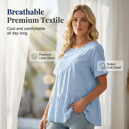 ✨BIG SALE ALERT✨☀️Trendy Must-Have💥Up To 50% OFF!Women's Short Sleeve Tiered Tunic Top – Soft breathable fabric, elegant layered style, all-match outfit✅