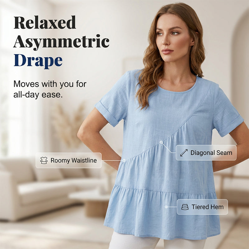 ✨BIG SALE ALERT✨☀️Trendy Must-Have💥Up To 50% OFF!Women's Short Sleeve Tiered Tunic Top – Soft breathable fabric, elegant layered style, all-match outfit✅