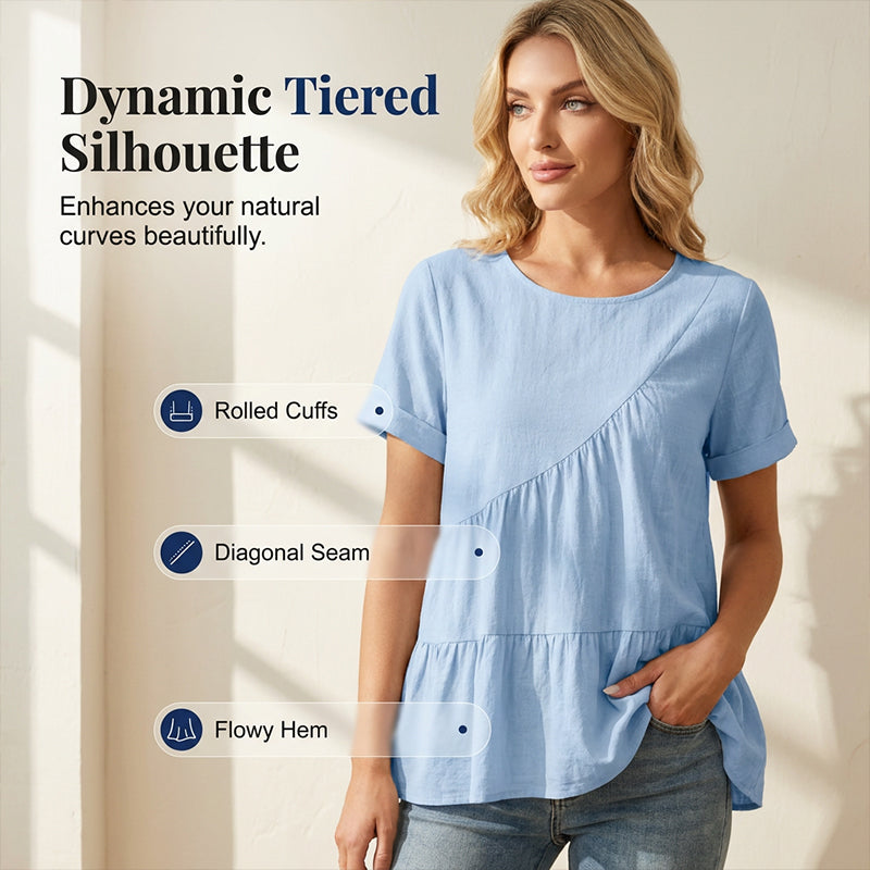 ✨BIG SALE ALERT✨☀️Trendy Must-Have💥Up To 50% OFF!Women's Short Sleeve Tiered Tunic Top – Soft breathable fabric, elegant layered style, all-match outfit✅