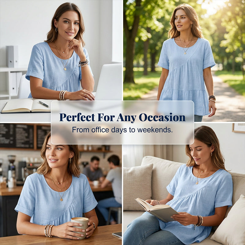 ✨BIG SALE ALERT✨☀️Trendy Must-Have💥Up To 50% OFF!Women's Short Sleeve Tiered Tunic Top – Soft breathable fabric, elegant layered style, all-match outfit✅