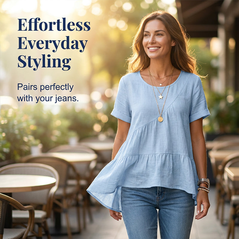 ✨BIG SALE ALERT✨☀️Trendy Must-Have💥Up To 50% OFF!Women's Short Sleeve Tiered Tunic Top – Soft breathable fabric, elegant layered style, all-match outfit✅