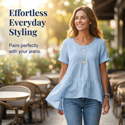 ✨BIG SALE ALERT✨☀️Trendy Must-Have💥Up To 50% OFF!Women's Short Sleeve Tiered Tunic Top – Soft breathable fabric, elegant layered style, all-match outfit✅