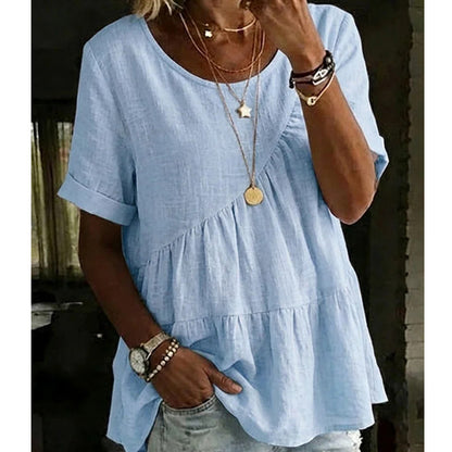 ✨BIG SALE ALERT✨☀️Trendy Must-Have💥Up To 50% OFF!Women's Short Sleeve Tiered Tunic Top – Soft breathable fabric, elegant layered style, all-match outfit✅