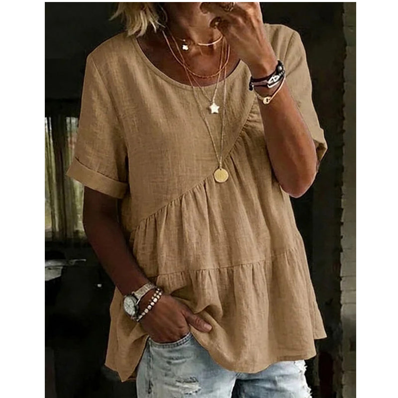 ✨BIG SALE ALERT✨☀️Trendy Must-Have💥Up To 50% OFF!Women's Short Sleeve Tiered Tunic Top – Soft breathable fabric, elegant layered style, all-match outfit✅