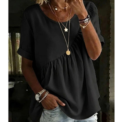 ✨BIG SALE ALERT✨☀️Trendy Must-Have💥Up To 50% OFF!Women's Short Sleeve Tiered Tunic Top – Soft breathable fabric, elegant layered style, all-match outfit✅