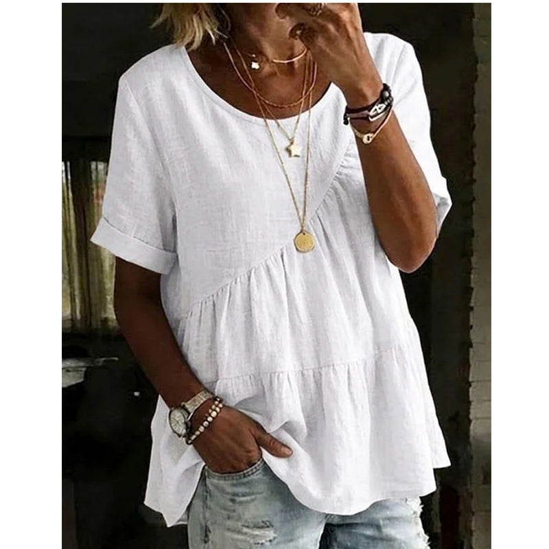 ✨BIG SALE ALERT✨☀️Trendy Must-Have💥Up To 50% OFF!Women's Short Sleeve Tiered Tunic Top – Soft breathable fabric, elegant layered style, all-match outfit✅