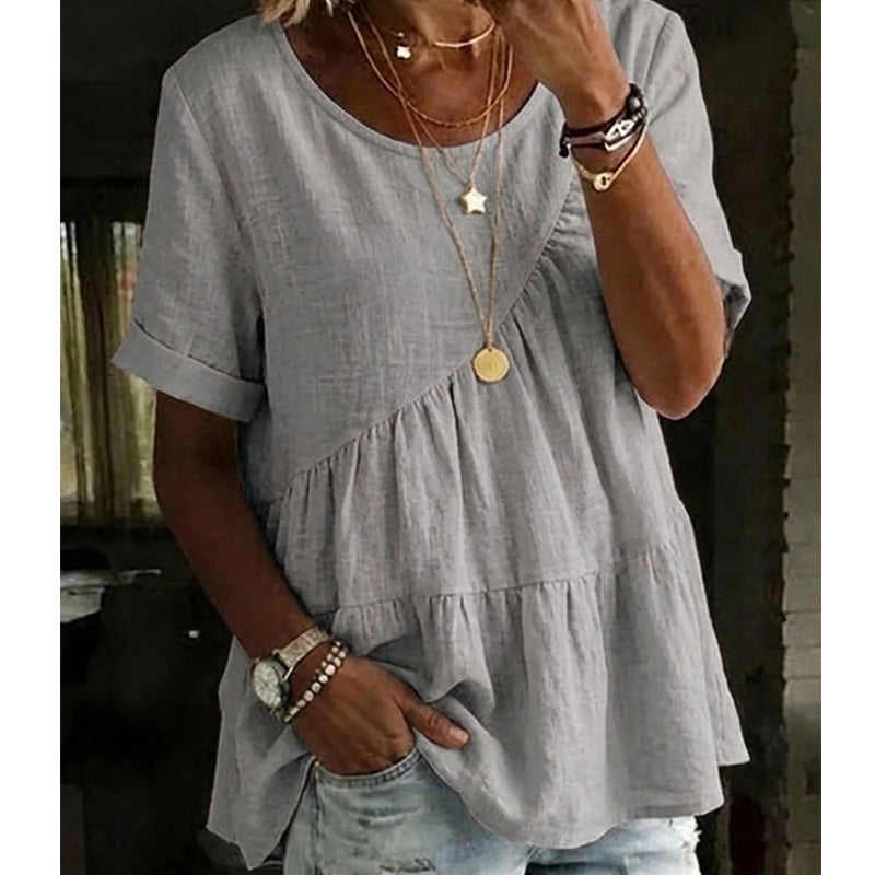✨BIG SALE ALERT✨☀️Trendy Must-Have💥Up To 50% OFF!Women's Short Sleeve Tiered Tunic Top – Soft breathable fabric, elegant layered style, all-match outfit✅