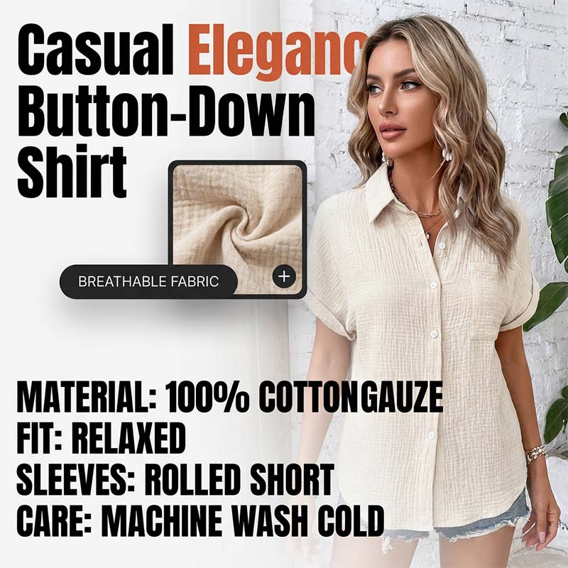 Women's Casual Short Sleeve Button-Down Shirt