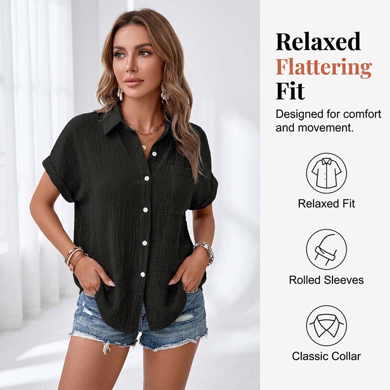 Women's Casual Short Sleeve Button-Down Shirt