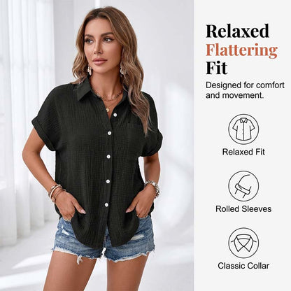 Women's Casual Short Sleeve Button-Down Shirt