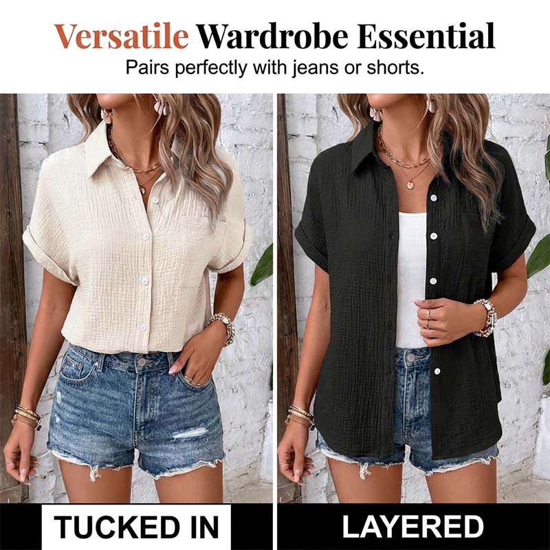 Women's Casual Short Sleeve Button-Down Shirt