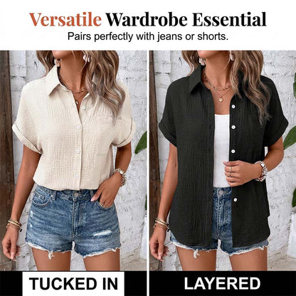 Women's Casual Short Sleeve Button-Down Shirt