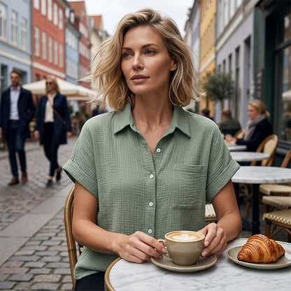 Women's Casual Short Sleeve Button-Down Shirt