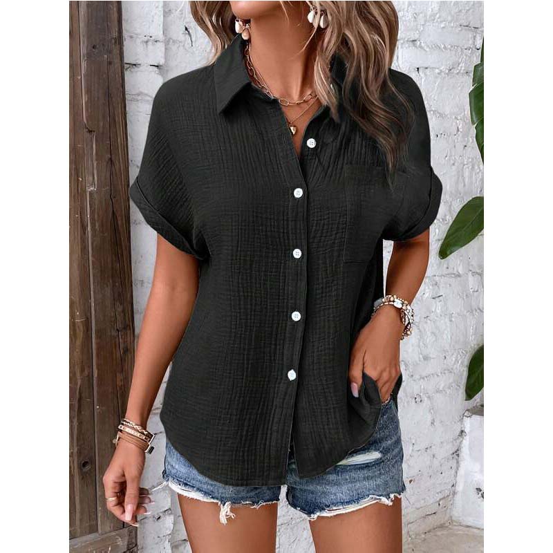 Women's Casual Short Sleeve Button-Down Shirt