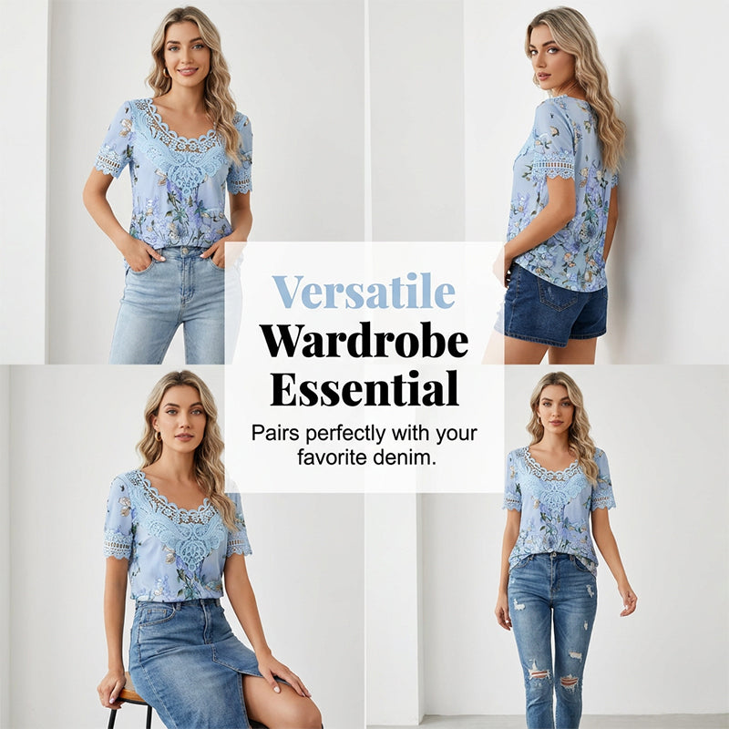 Women's Lace Trim Scoop Neck T-Shirt