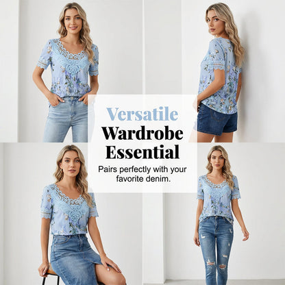 Women's Lace Trim Scoop Neck T-Shirt