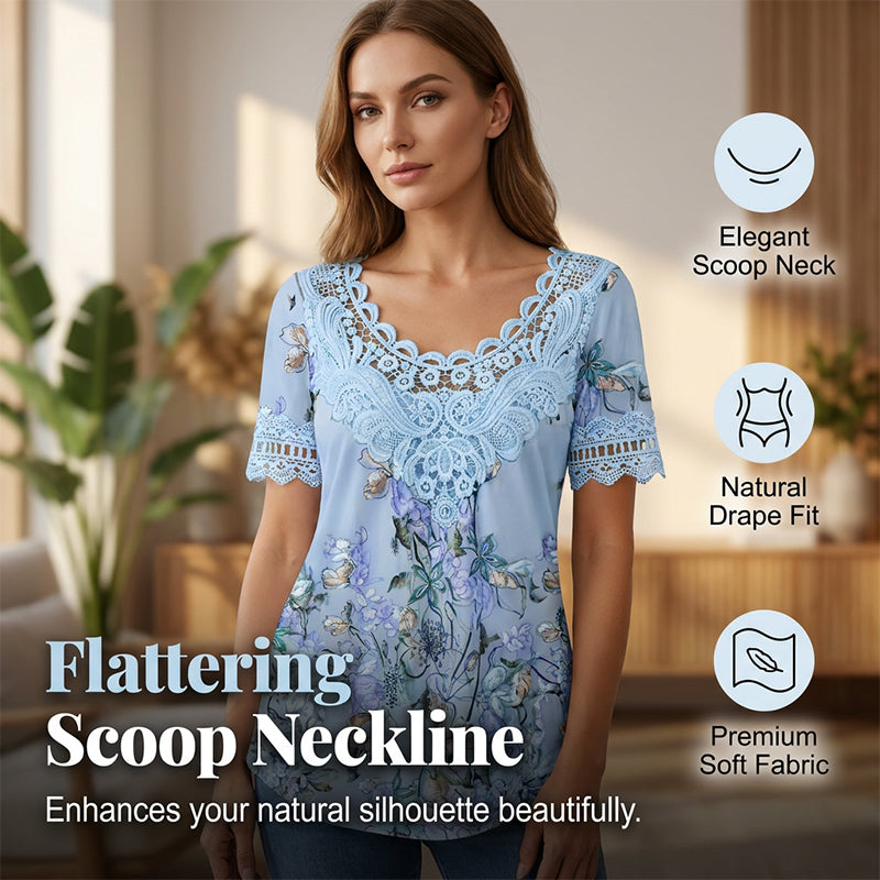 Women's Lace Trim Scoop Neck T-Shirt
