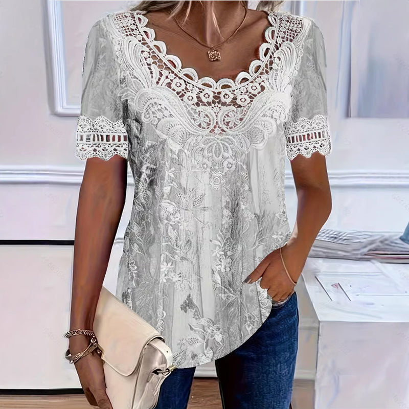Women's Lace Trim Scoop Neck T-Shirt