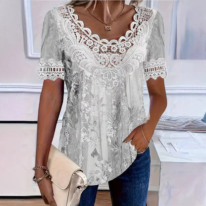 Women's Lace Trim Scoop Neck T-Shirt