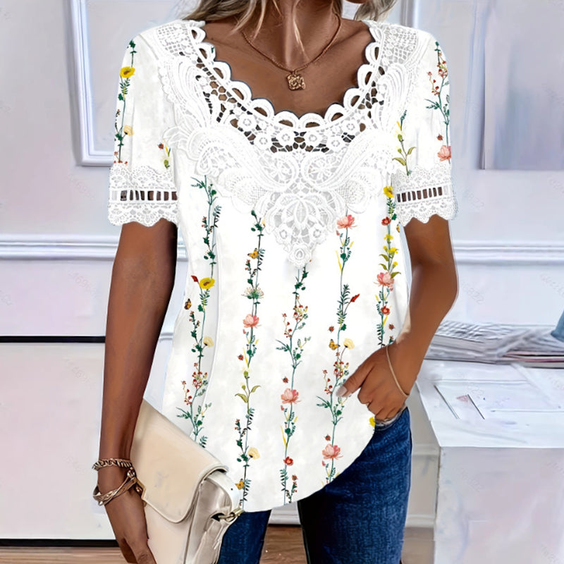 Women's Lace Trim Scoop Neck T-Shirt