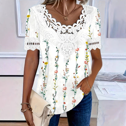 Women's Lace Trim Scoop Neck T-Shirt