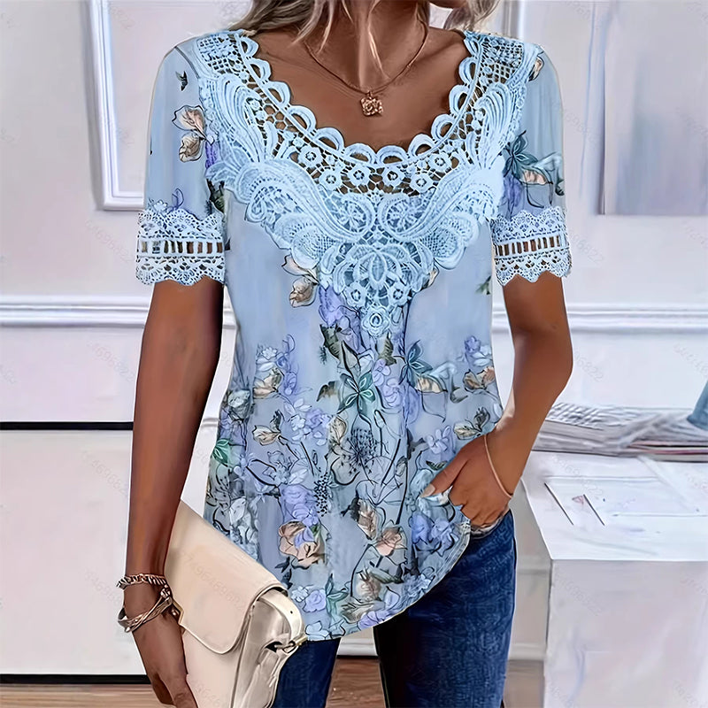 Women's Lace Trim Scoop Neck T-Shirt