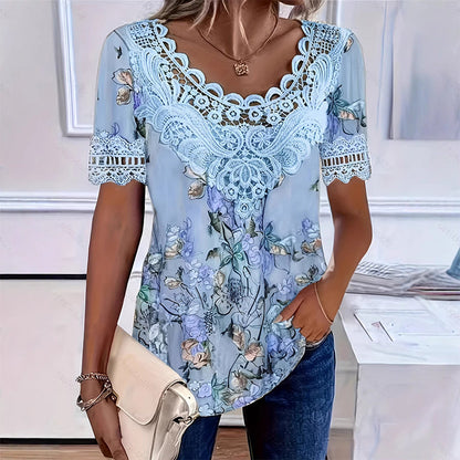 Women's Lace Trim Scoop Neck T-Shirt