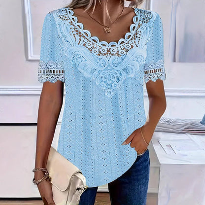 Women's Lace Trim Scoop Neck T-Shirt