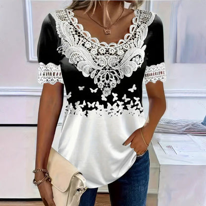 Women's Lace Trim Scoop Neck T-Shirt