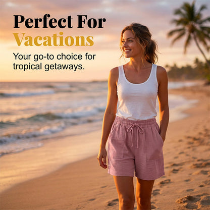 Women's Cotton Linen High-Waist Elastic Shorts