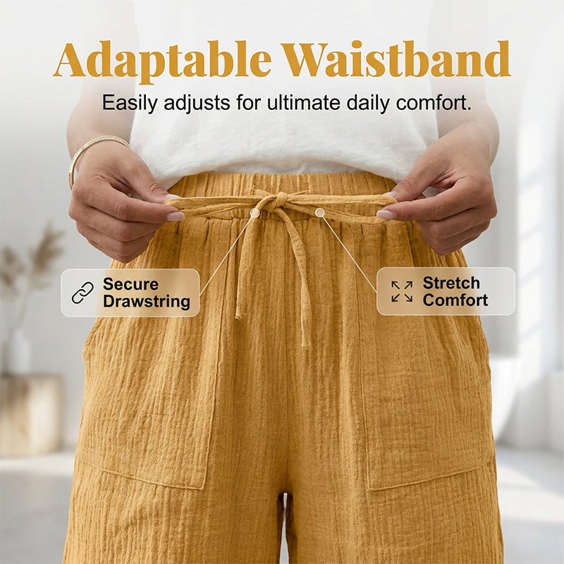 Women's Cotton Linen High-Waist Elastic Shorts