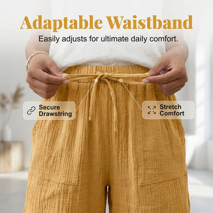 Women's Cotton Linen High-Waist Elastic Shorts