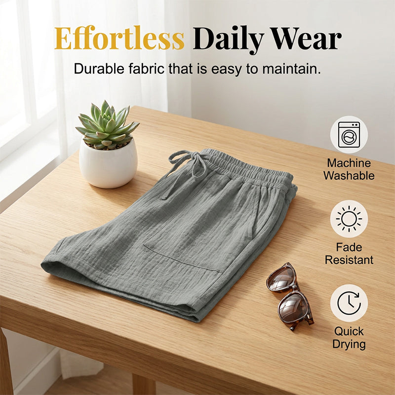 Women's Cotton Linen High-Waist Elastic Shorts