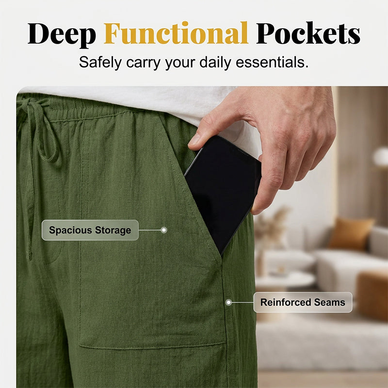 Women's Cotton Linen High-Waist Elastic Shorts