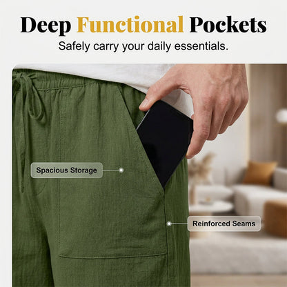 Women's Cotton Linen High-Waist Elastic Shorts