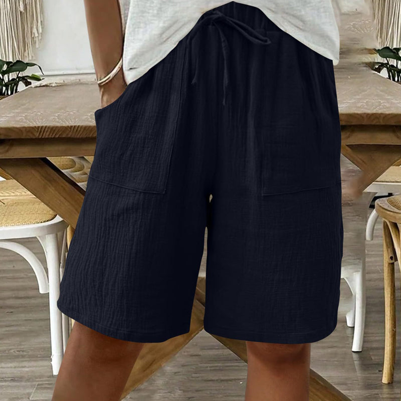 Women's Cotton Linen High-Waist Elastic Shorts