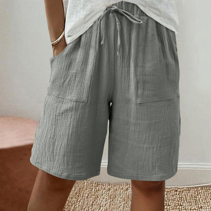 Women's Cotton Linen High-Waist Elastic Shorts