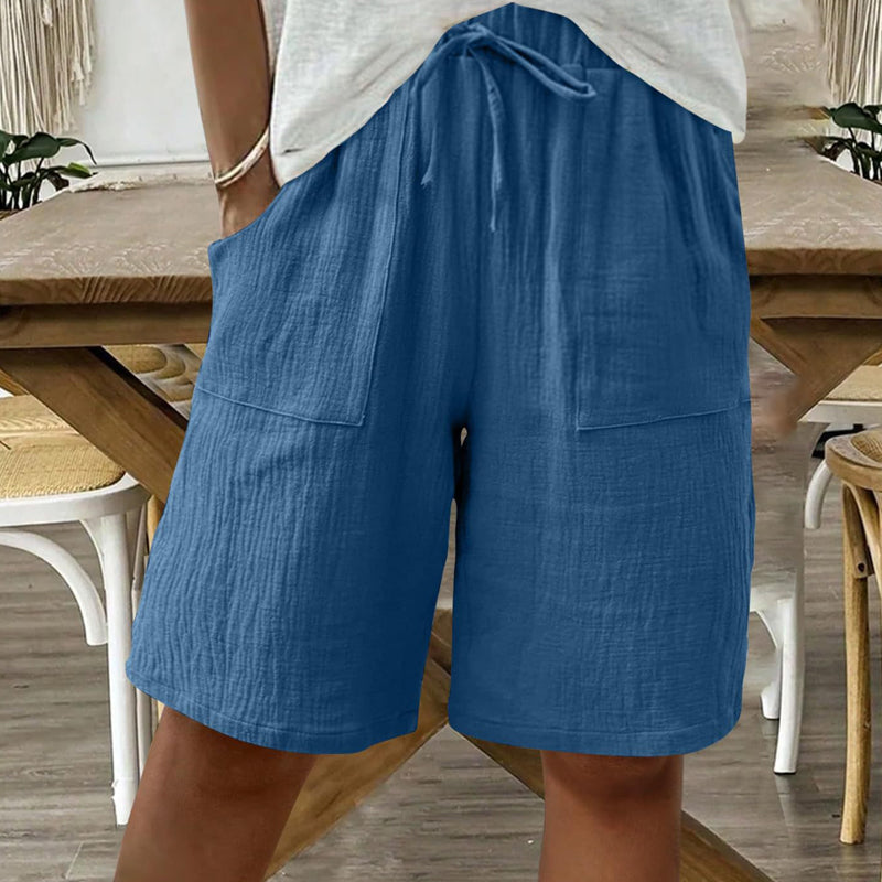 Women's Cotton Linen High-Waist Elastic Shorts