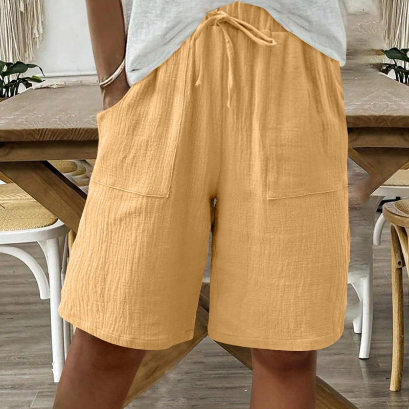 Women's Cotton Linen High-Waist Elastic Shorts