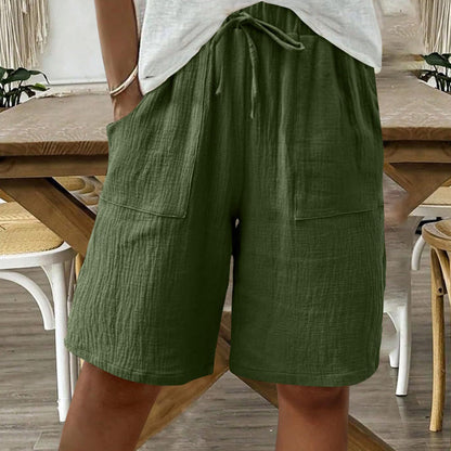 Women's Cotton Linen High-Waist Elastic Shorts